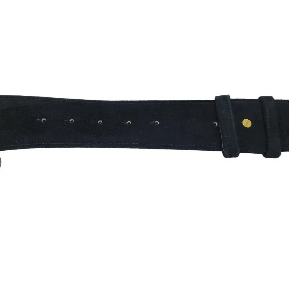 Vintage 80's Wide V Belt Black‎ Suede Ornate Gold Etched Hook Buckle Art to Wear